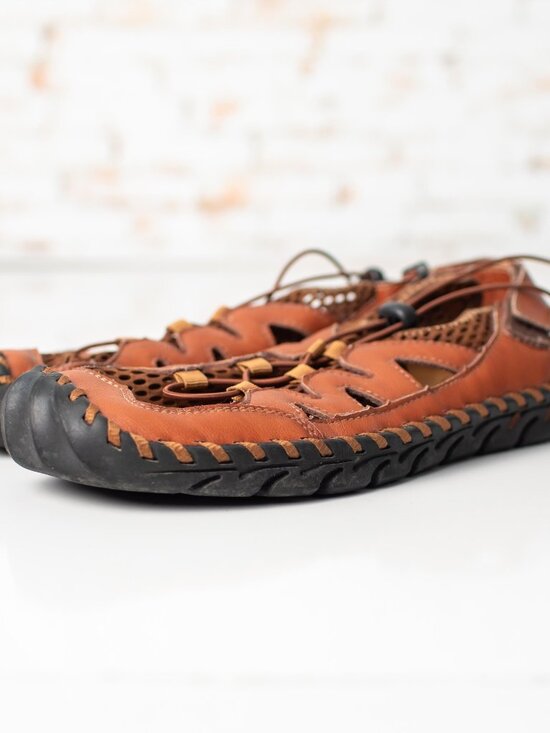 Menico Brown Leather Fisherman Sandals Size 48 Men\'s 15 Hook Loop Outdoor main image 7